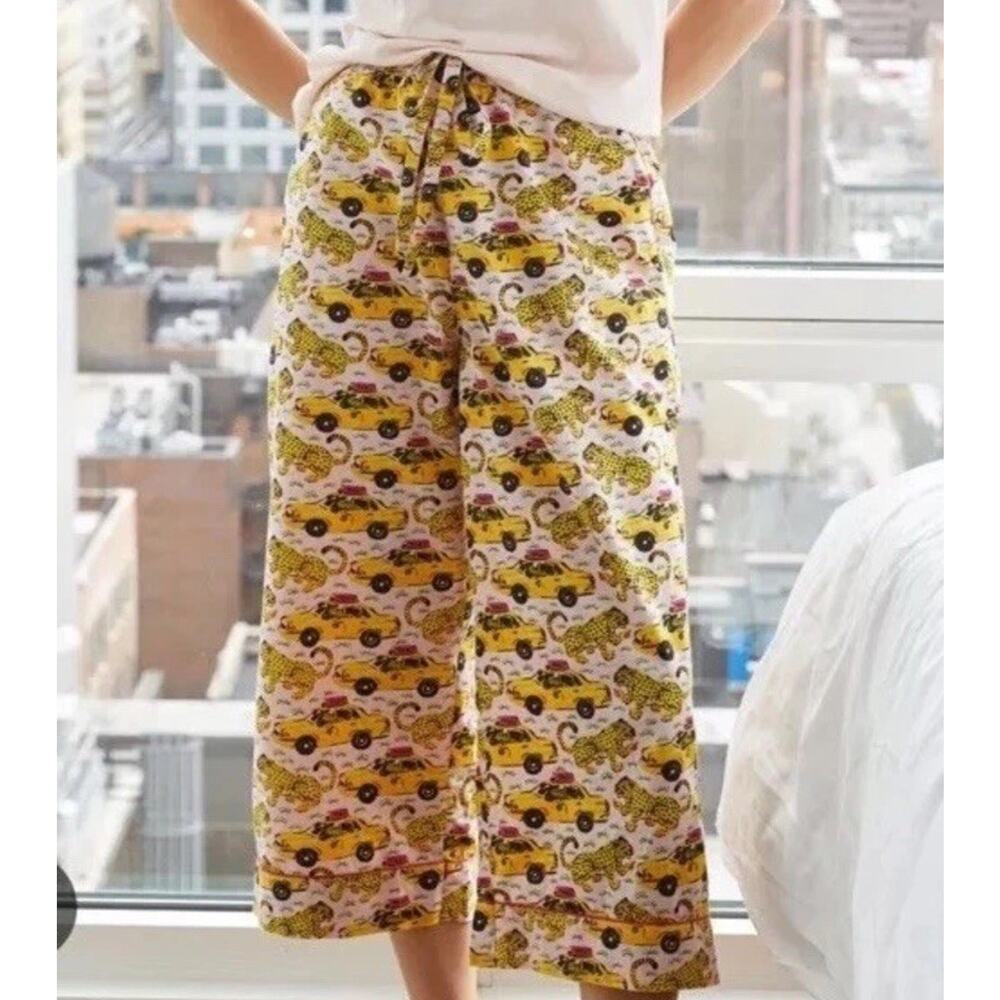 NWT PrintFresh Pajamas Crop Pants Cotton Iconic Taxi Please Yellow Cab Size M